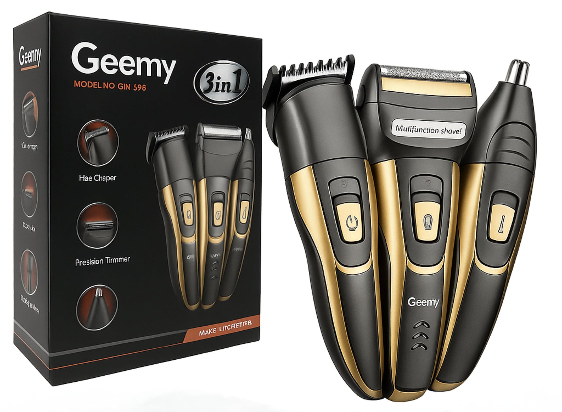 Kit de Barbería Geemy 3 en 1 GM-595 Recargable