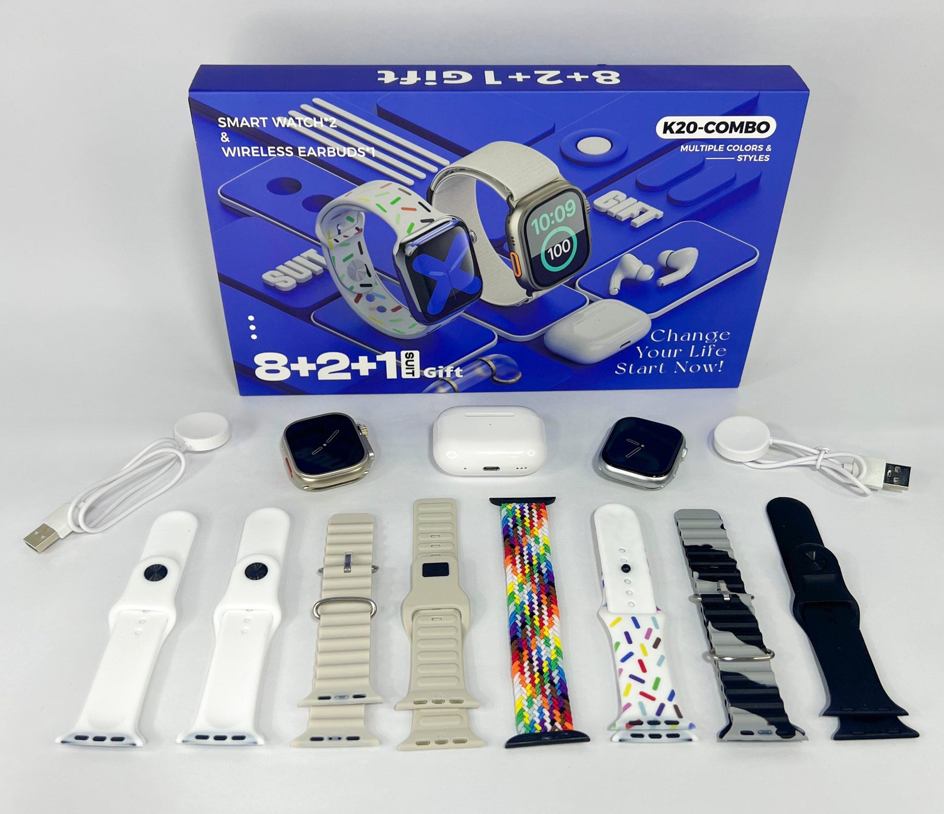 Combo Inteligente Smartwatch - 2 Reloj + Audifonos + 8 Pulsos