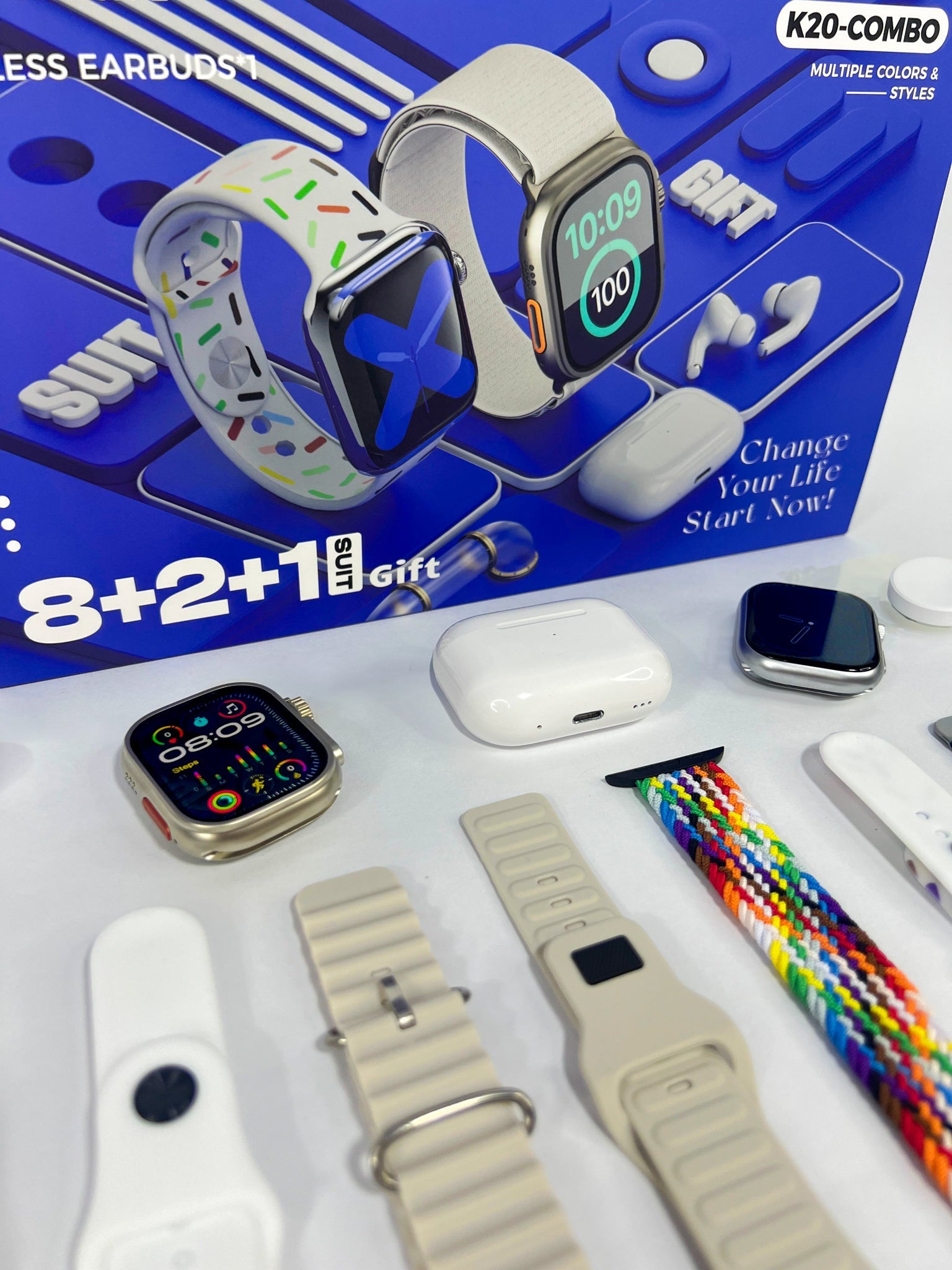 Combo Inteligente Smartwatch - 2 Reloj + Audifonos + 8 Pulsos