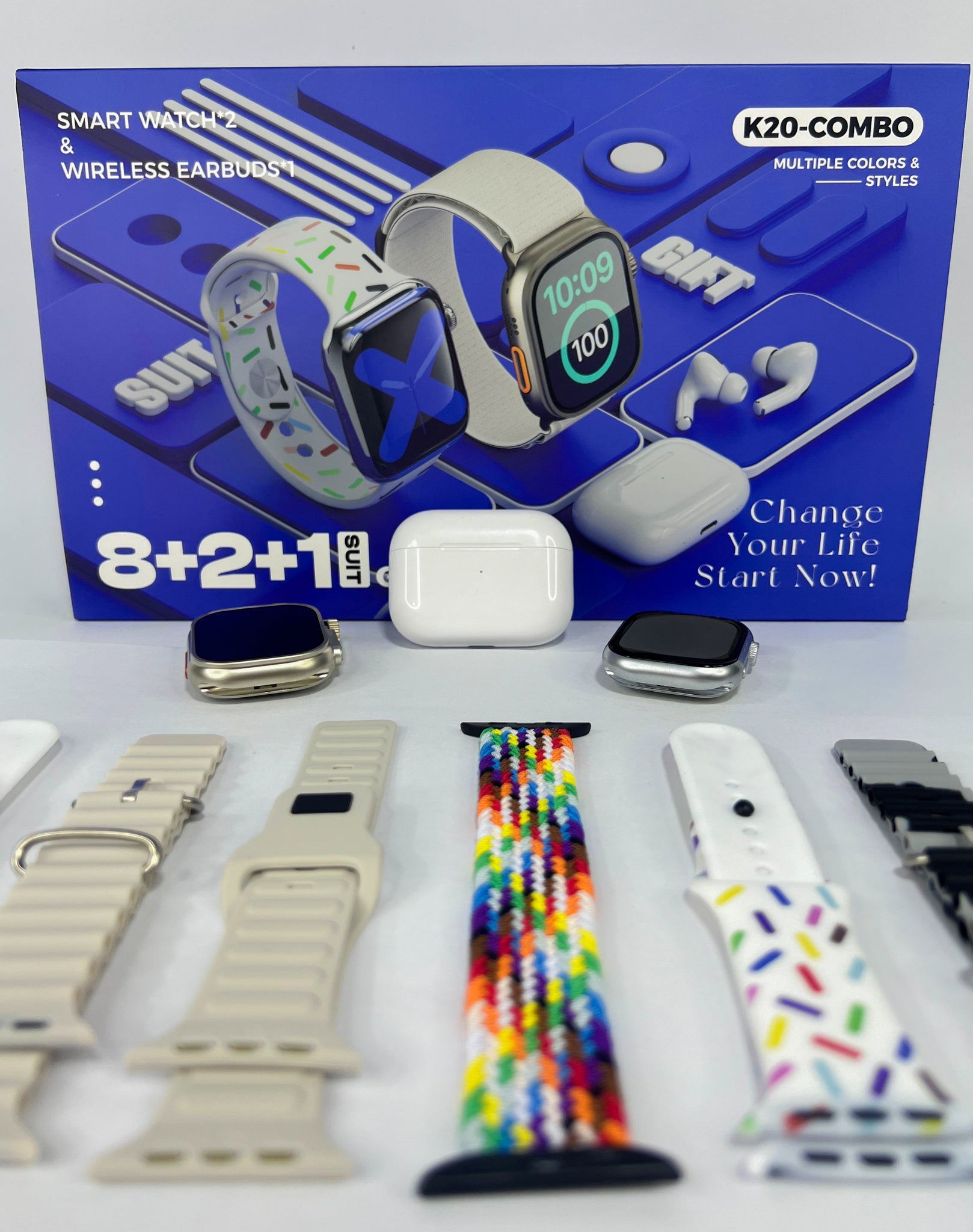 Combo Inteligente Smartwatch - 2 Reloj + Audifonos + 8 Pulsos