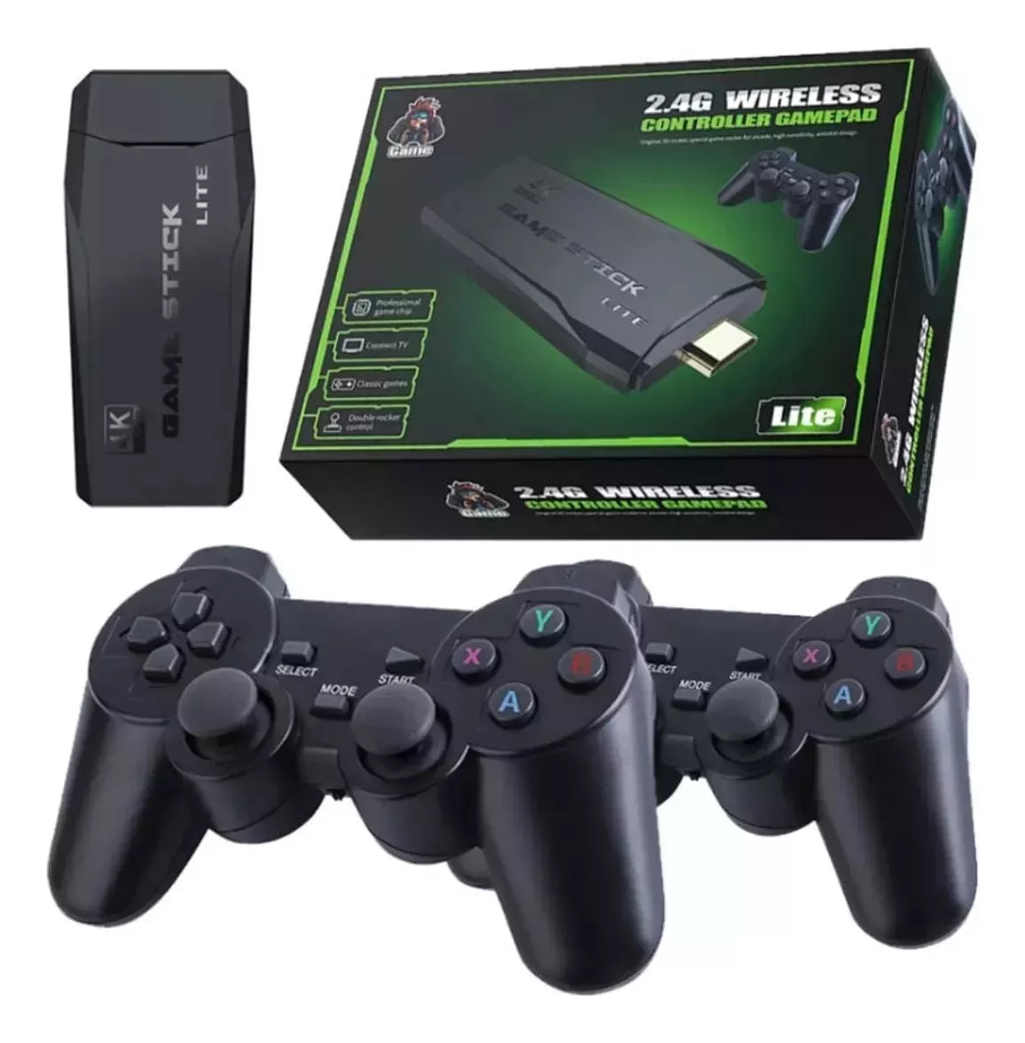 Consola de Videojuegos Doble Mando Juego Retro Inalámbrico De 64 Gb 10000 juegos (VERDE)