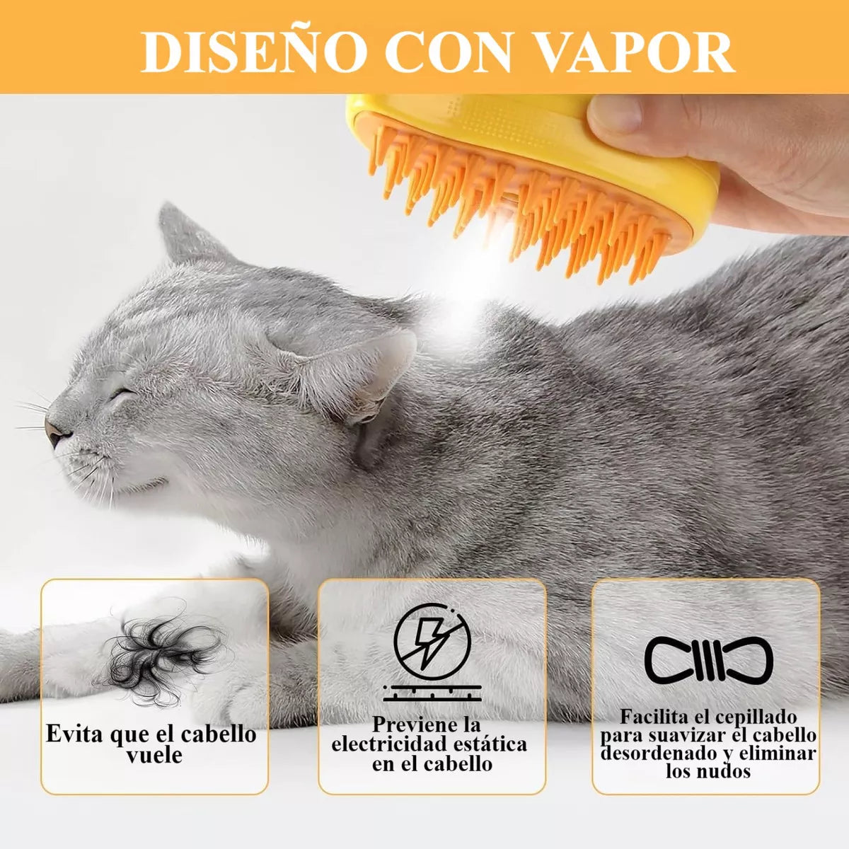 Cepillo de Vapor para Mascotas 3 en 1