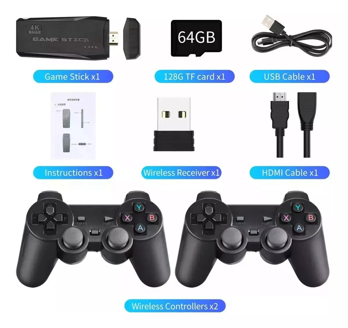 Consola de Videojuegos Doble Mando Juego Retro Inalámbrico De 64 Gb 10000 juegos (VERDE)