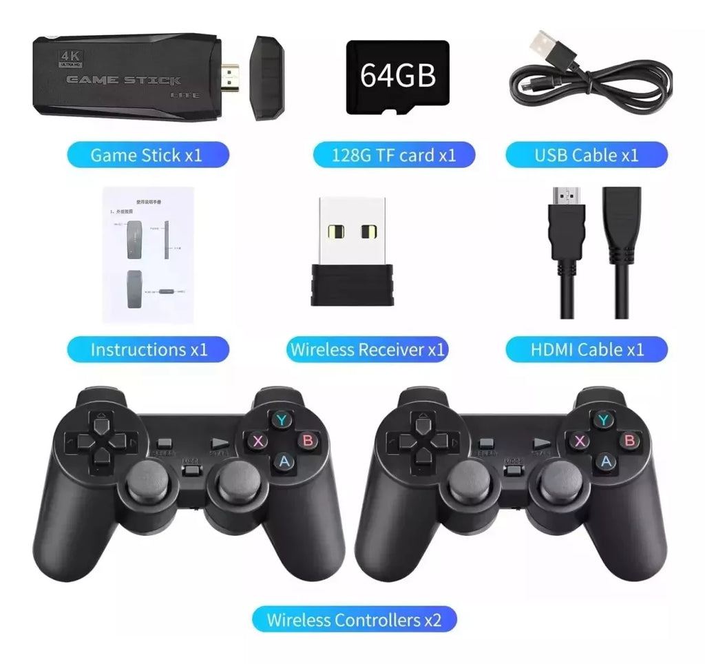 Consola de Videojuegos Doble Mando Juego Retro Inalámbrico De 64 Gb 10000 juegos (VERDE)