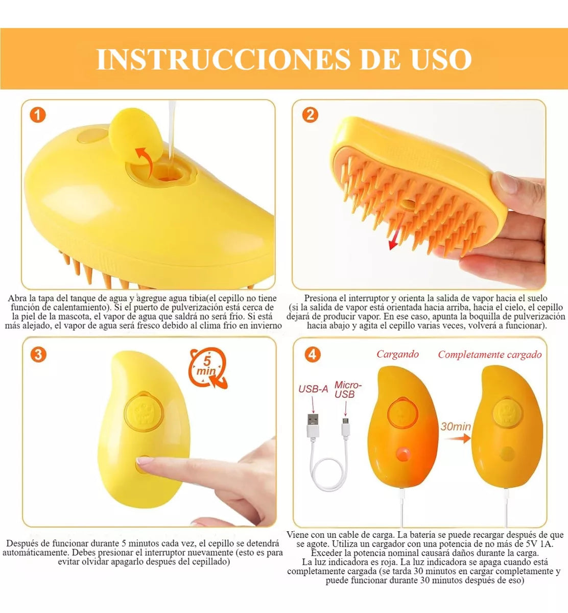 Cepillo de Vapor para Mascotas 3 en 1