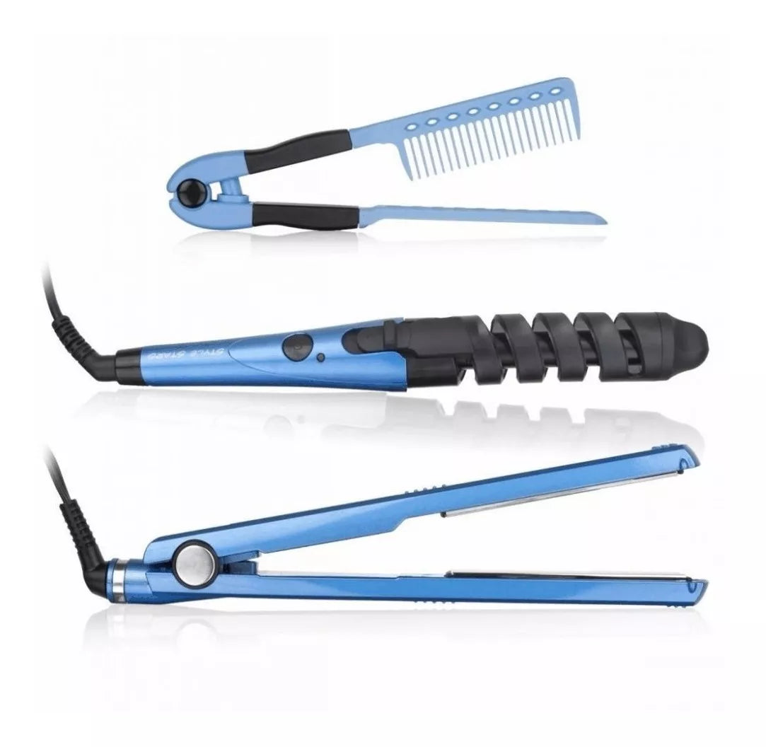 Combo Nano Titanium Plancha + Rizadora + Peine Pinza