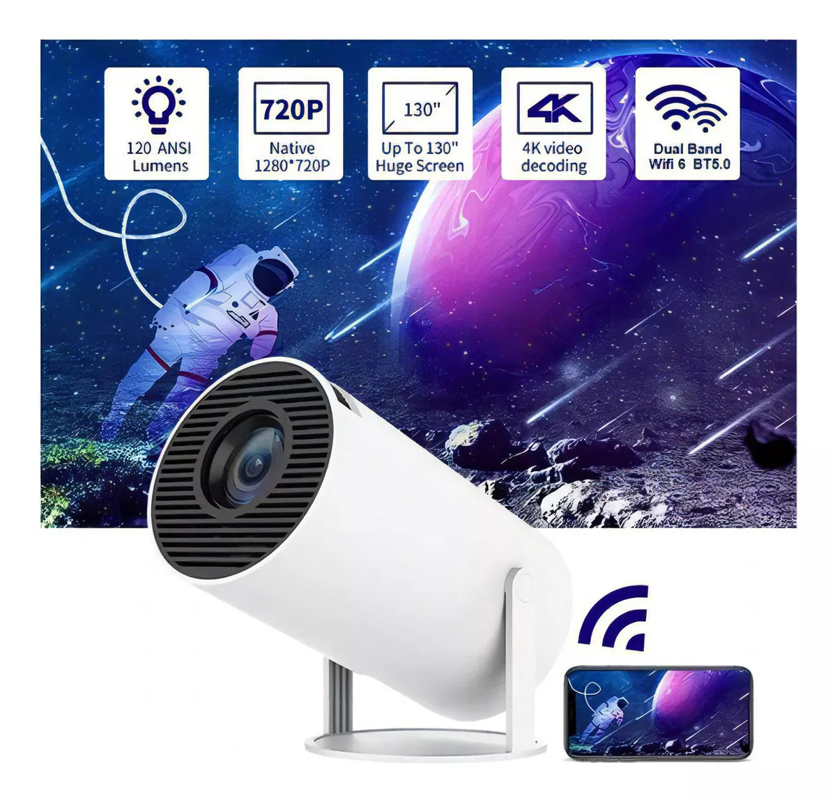Proyector Inalámbrico Wifi Video 4K Ultra HD HDMI Portáti