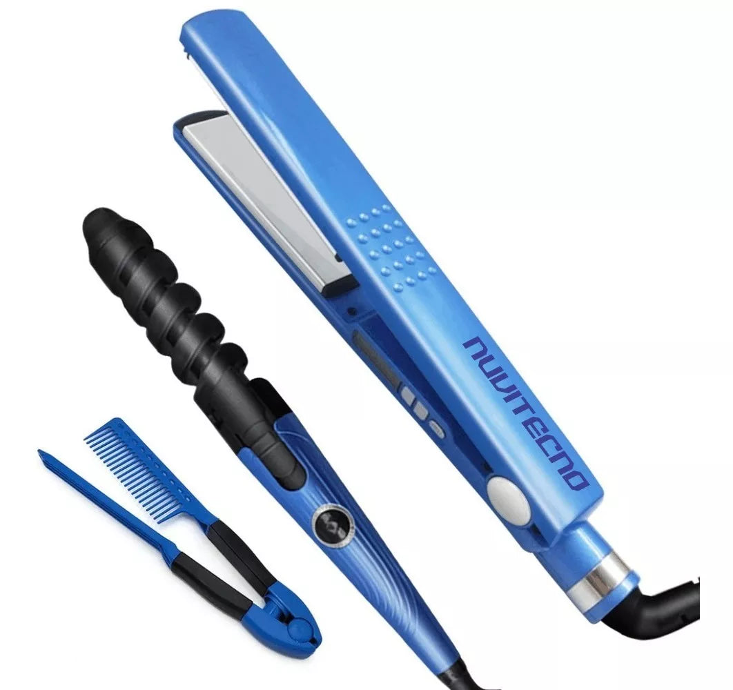 Combo Nano Titanium Plancha + Rizadora + Peine Pinza