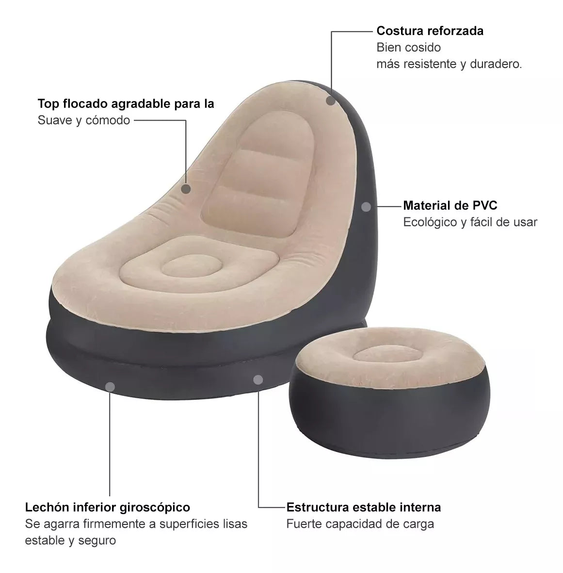 Sofá Inflable con Almohadilla para Pies